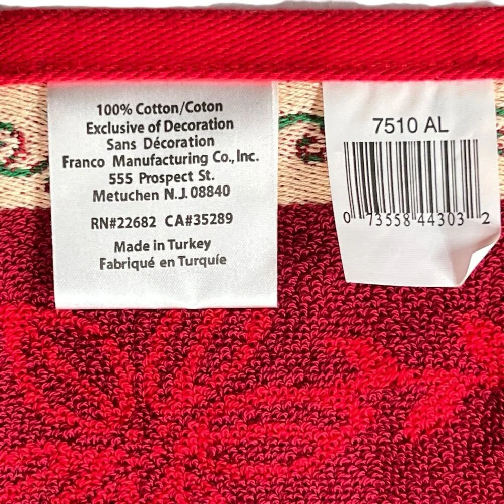 NOS Christmas Wreath Jacquard Bath Towels Set Of 2 Red Holiday Franco Mfg Turkey